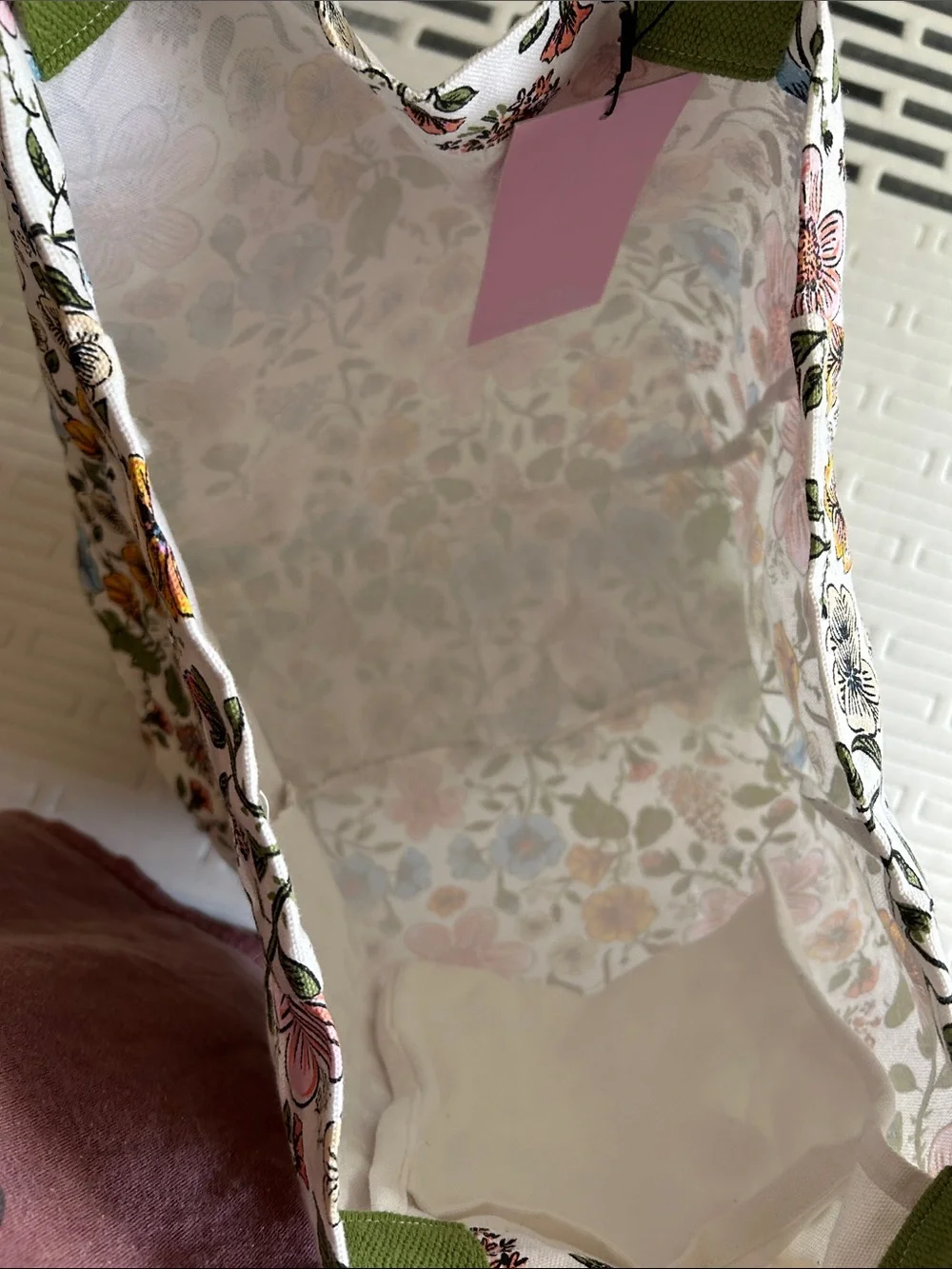 Women’s Floral Canvas Tote Bag with Green Handles